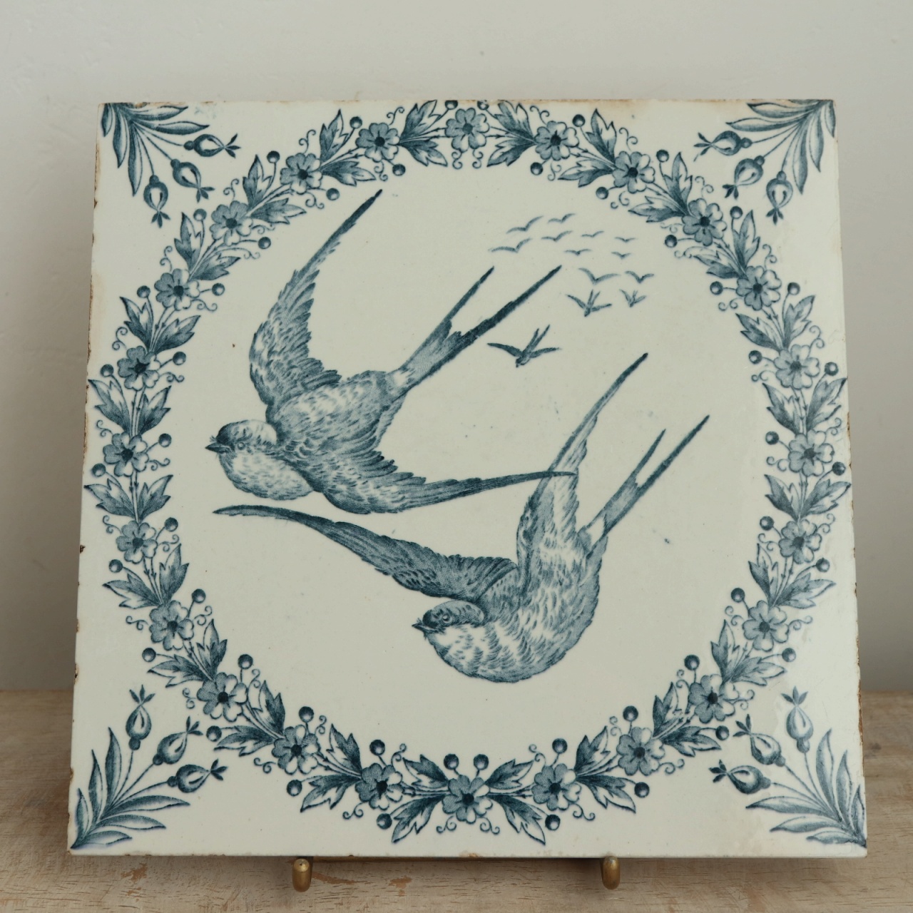 LONGWY フランスアンティーク ツバメ 鍋敷き 補修歴あり LONGWY