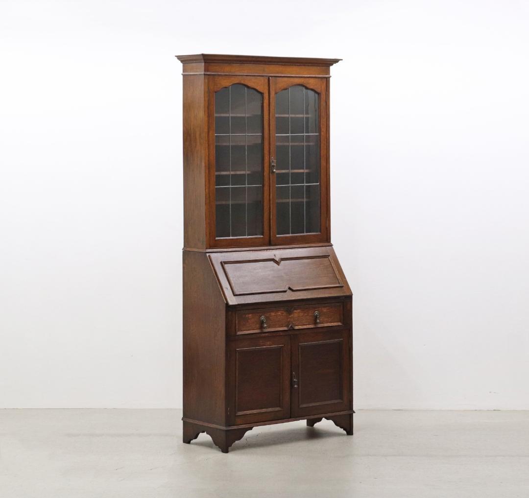 ※ミリカリ 英国 イギリス オーク材 ヴィンテージ ビューロー 英国アンティークオーク材ビューロー｜幅77.5奥行44-72高さ100｜重厚感