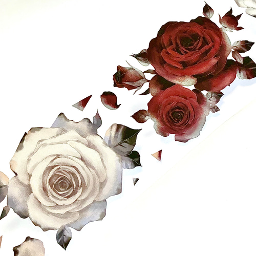 s-261○海外マスキングテープ 切り売り ／ 海外マステ バラ 薔薇 黒 赤